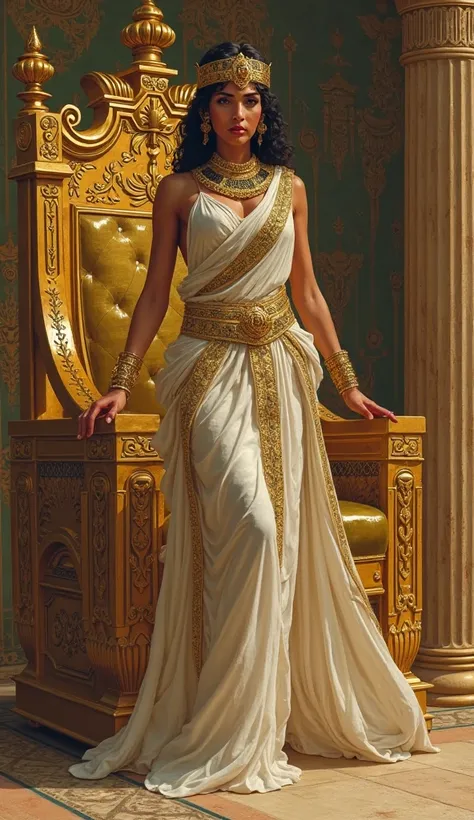 Cleopatra powerful and elegant in her Palace, next to your golden throne. 