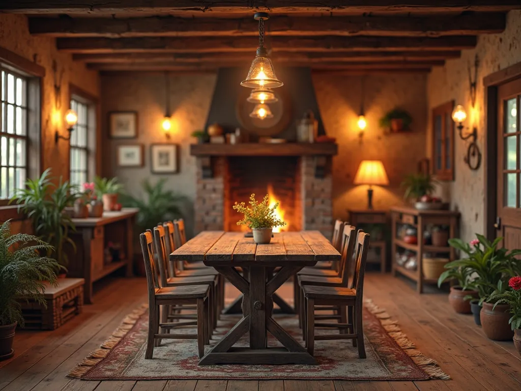 Farmhouse interior with low lighting 