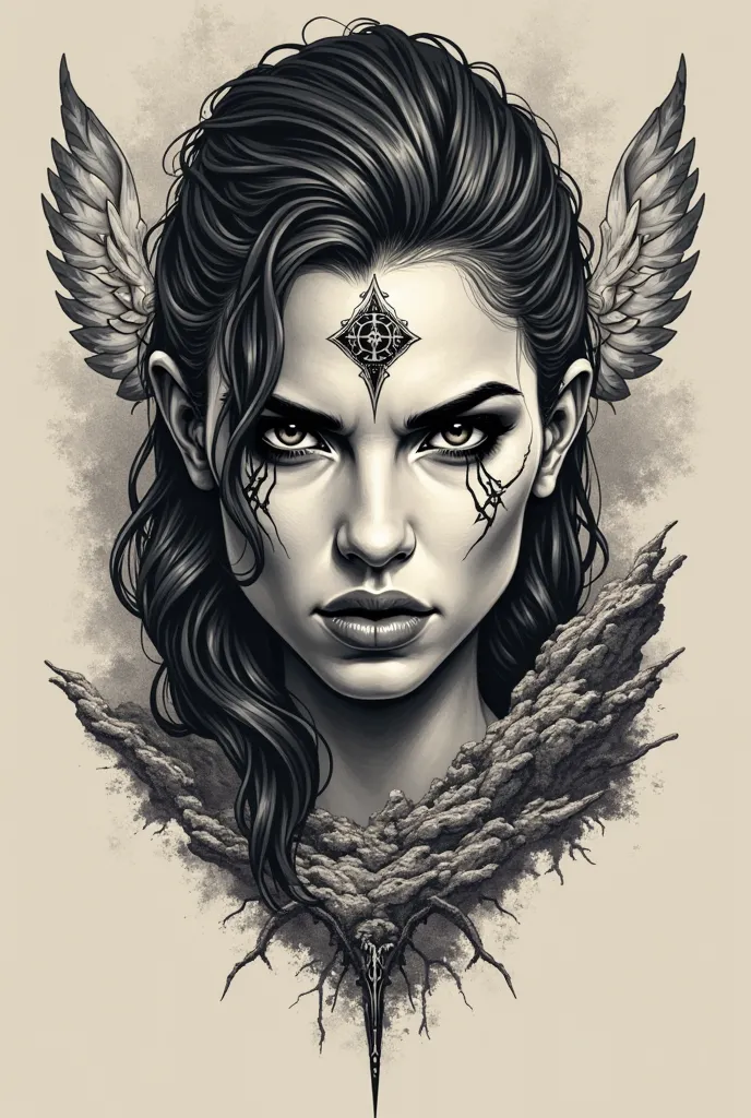 Tattoo design of Valkyria with the face from the photo