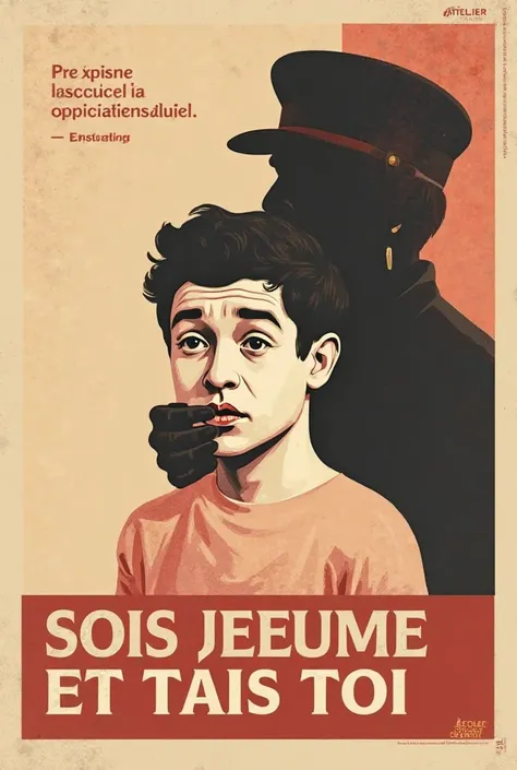 Créer afficheLe poster utilise un style graphique et minimaliste, typique des affiches de protestation des années 1960. Voici une description détaillée :
 

 
1. Couleurs : 
 

 
  • Deux tons dominent : un brun rougeâtre pour le texte et l'illustration, e...