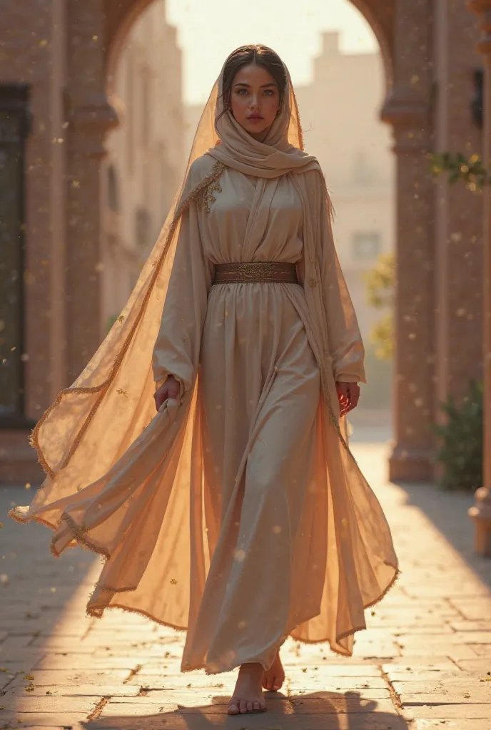 A girl walks in a Ramadan abaya 