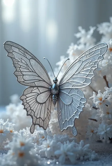 A butterfly in the shape of a silver design