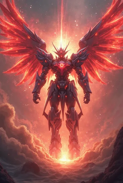 Sci-fi Anime mecha god Dragon with crimson cosmic energy flame