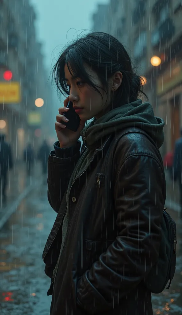 Sofia is calling and in the back a blurry street while it's raining. 