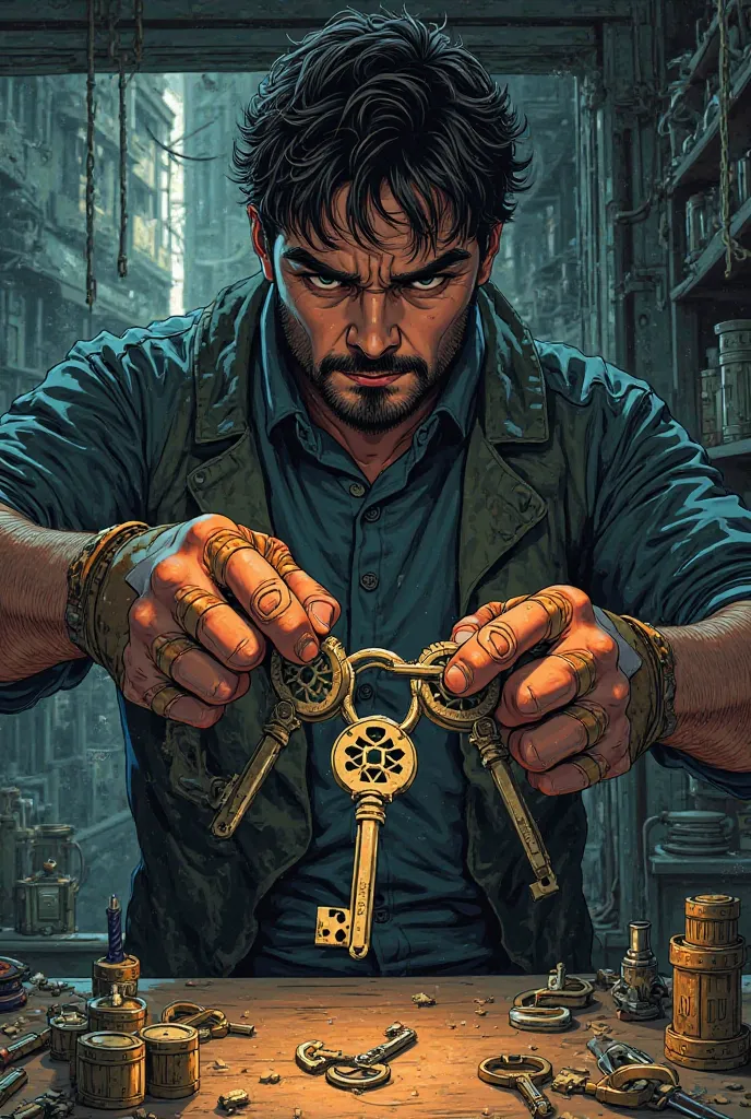 I would like you to create a character a manga for me with keys in your hand because he is a locksmith 


