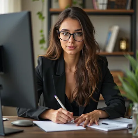 Arafed Femme, Fille sexy aux yeux verts, Portrait Sophie Mudd, cheveux bruns et grands yeux.

Participe à une réunion virtuelle avec une marque pour discuter d’une future collaboration. Elle est assise devant son ordinateur, portant une tenue professionnel...