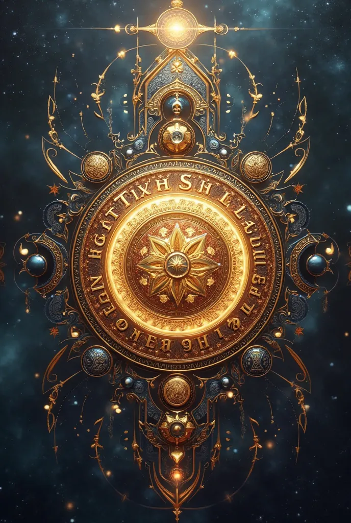 Create a visual design of the talisman with high precision based on the concept explained below : Talisman contains the pinnacle of spiritual perfection, metaphysical energy, and divine protection of the treasury of the universe's treasures of wealth . Eve...