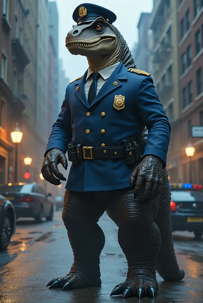 Spawns a big scary dinosaur. The dinosaur is a policeman. So he wears a blue police suit. The dinosaur wears a blue police cap. The dinosaur is ruf