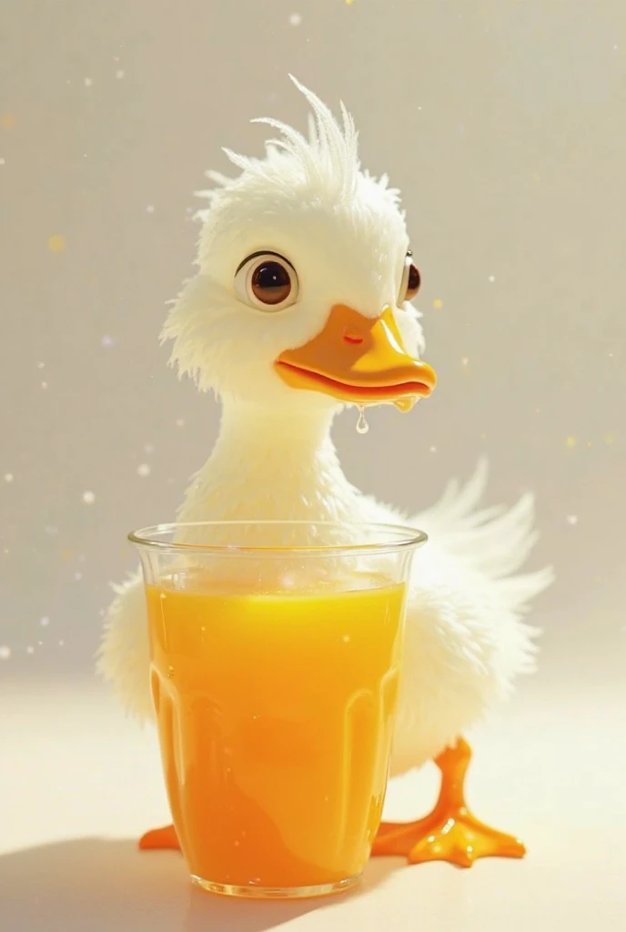 Canard transparent qui boit du jus d'orange