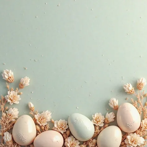 Make an easter border composition from eggs in a vintage style. Glossy eggs with some relief details. Use light blue, beige, ivory, brown colors. Realistic photographic style.