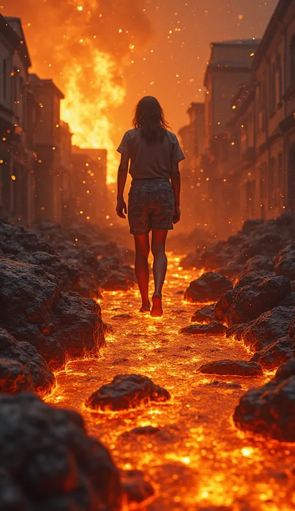 "I look down, and my feet are sinking into the molten lava, the unbearable heat searing through my skin. The once-solid ground has turned into a glowing river of fire, bubbling and churning as it consumes everything in its path. My sandals have long since ...