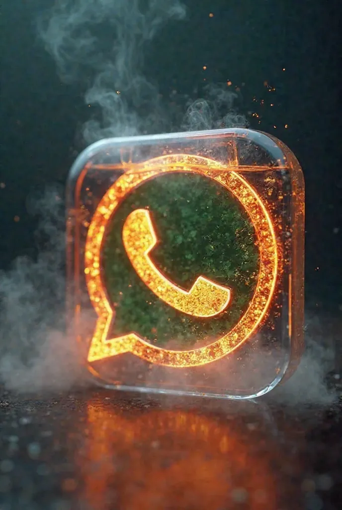 A glass WhatsApp icon have will shine and typography is designed and intricate details and cinematic touch, that name will sorround by smoke and fire and have an emoji of WhatsApp writing on it NEST CROWN, 3D render with a later NEST CROWN