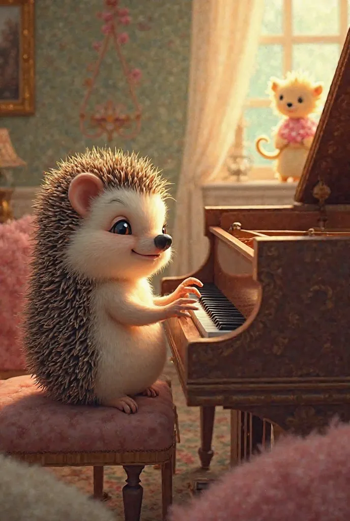 Cute hedgehog playing piano