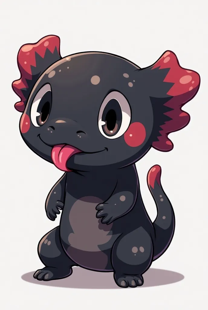 I want you to create a personalized Twitch emote of a shady axolotl. The axolotl should be black, with totally white shiny eyes and detailed gills, without mouth.  the style should be Anime ,  with smooth, well-defined lines ,  Modern and clean . The axolo...