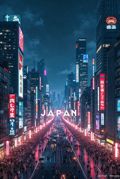 Picture where tokio is located at night and where it writes in the middle of the picture japan