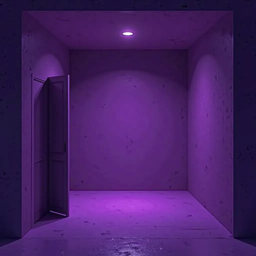 an empty purple backroom-style place without people
