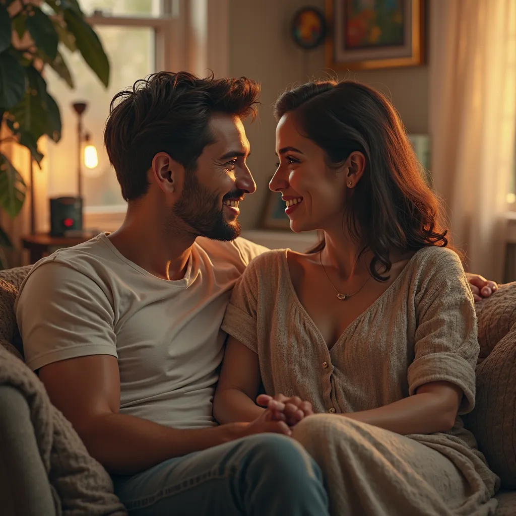 REALISTIC IMAGE OF A COUPLE TALKING AT THEIR HOUSE ULTRA DETAILED AND REALISTIC IMAGE