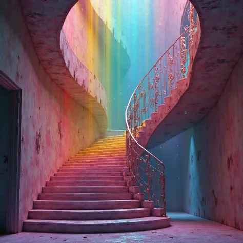 backrooms-style rainbow-style staircases without people
