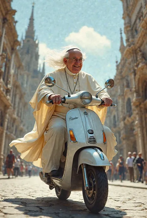 Draw Pope Francis hurtling around on a scooter 