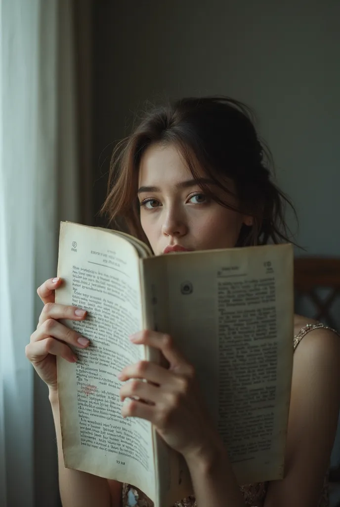 Woman with a magazine in her hands covering her face with a look
 dynamics 