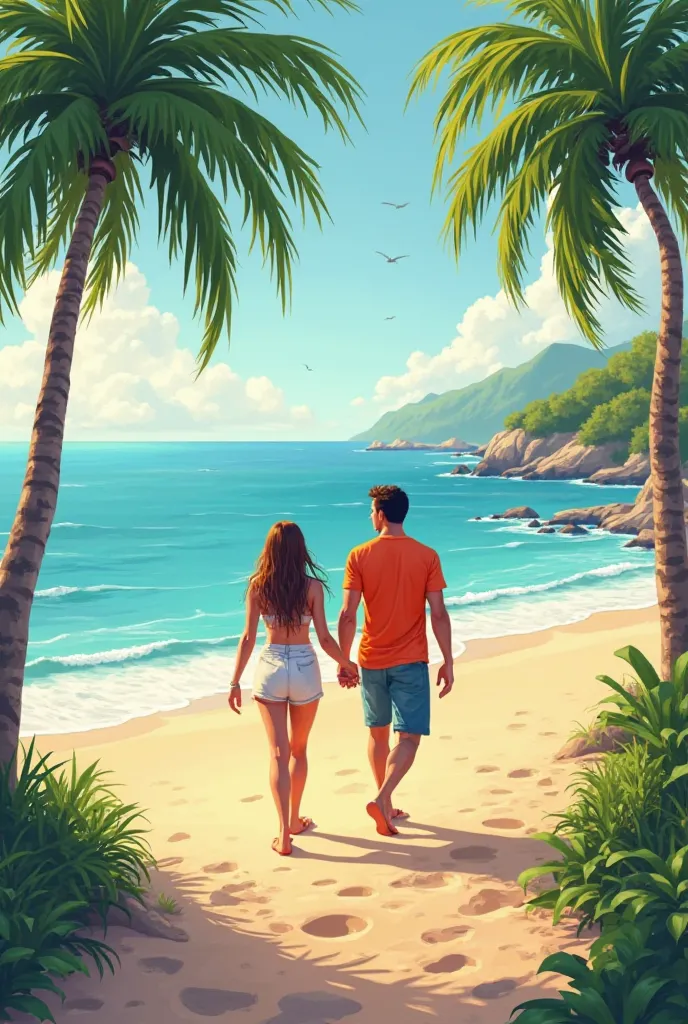 Resort novel sand sea young couple