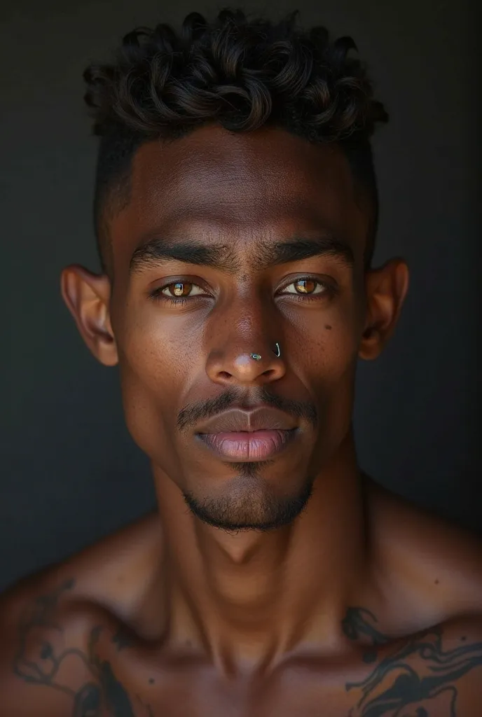 (I'm Anas,a 20 year old 204 cm tall moroccan american dark skinned slim yet muscled ufc boxer guy,I have short dark hair ,nose piercing and really deep piercing golden yellow hazel eyes that contrasts beautifully with my dark skin)