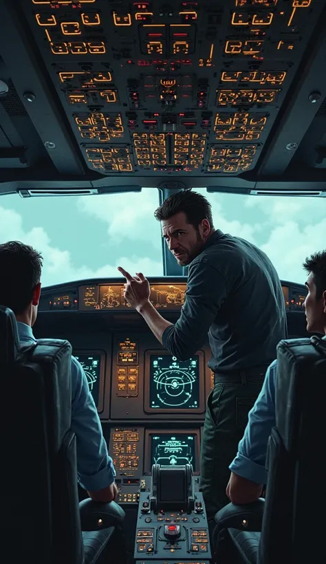 🖼️ Prompt 1: A hijacker angrily pointing at the cockpit display, realizing they’re not heading toward Australia.
