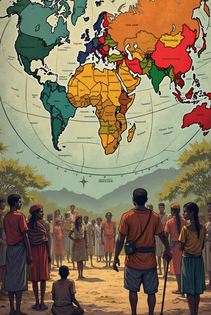 Here is an outline for a comic that addresses colonialism and neocolonialism:

### Title: *Shadows of the Past*

**Table 1:**  
*cena:* An old map of the world, with countries colonizers highlighted in vibrant colors.  
*text:* " In the 19th century , the ...