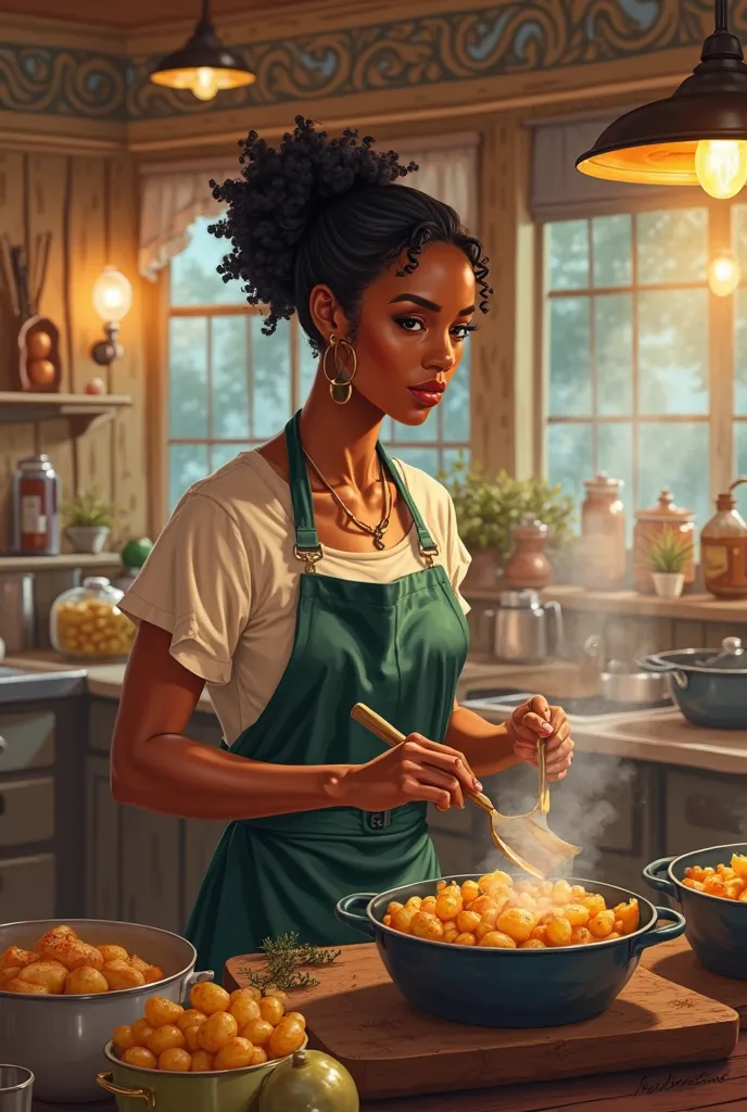 Black woman cooking to use as a lugo from a stuffed potato diner 