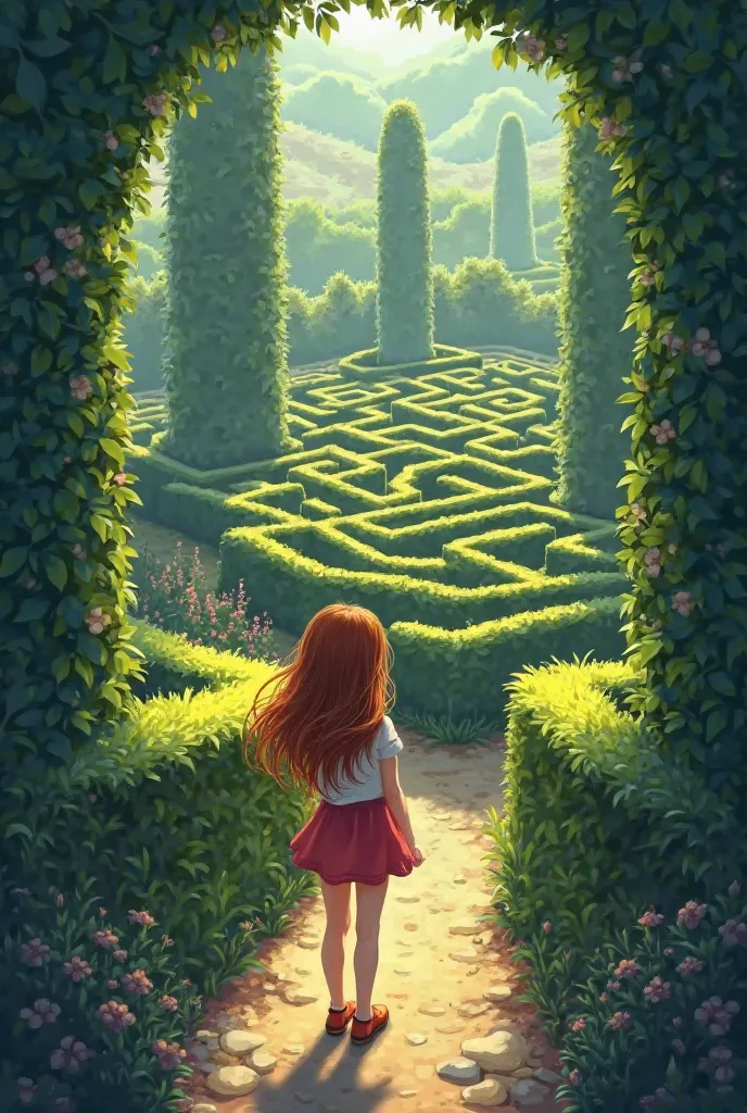 Can you create a girl for me looking at a maze please 
