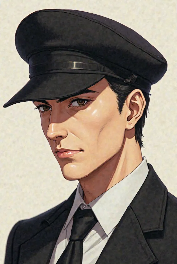 A man wearing an elegant and formal beret in anime 