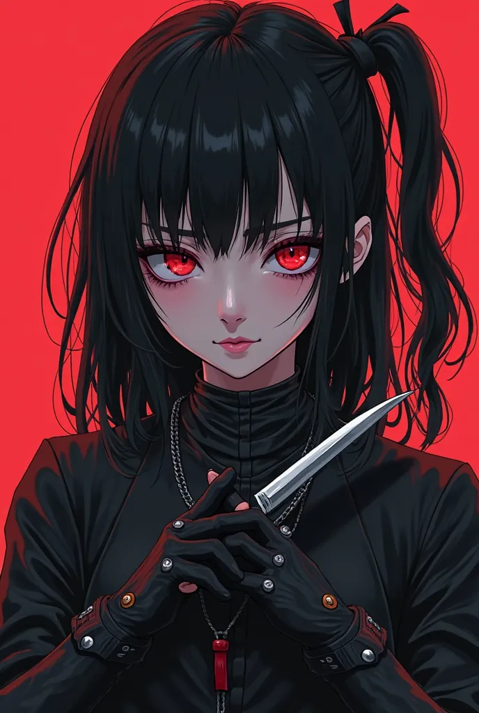 gothic goth girl with black hair and black gloves holding a knife, cyberpunk art inspired by Yamagata Hiro, trending on cg society, gothic art, gothic aesthetic, gothic - cyberpunk, goth style, goth aesthetic, gothic and futuristic, ominous gothic aestheti...