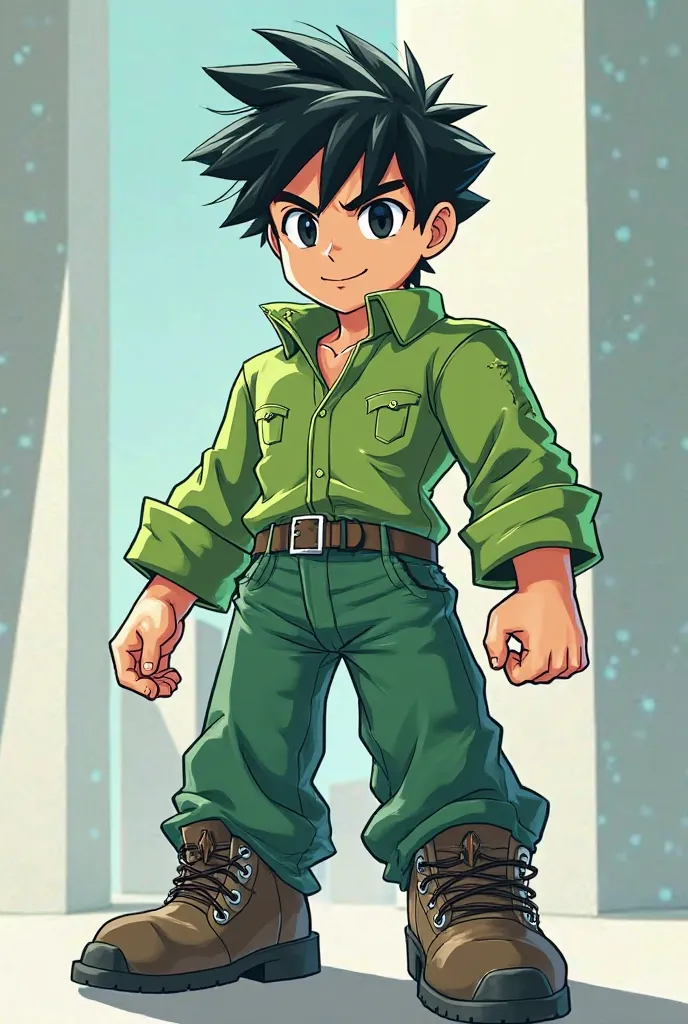 Anime man in green clothes and black hair from Roblox