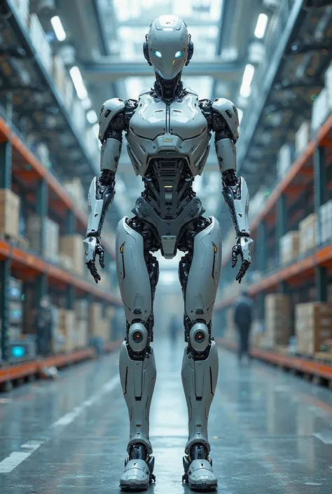 futuristic robot , managing logistics processes 