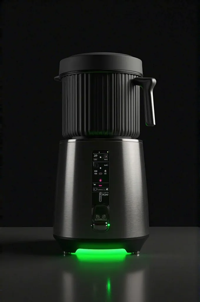 "Produce a photorealistic, one-to-one recreation of a modern Thermomix-like appliance set against a nearly black background, capturing every detail seen in the reference image. The main body is a tall, cylindrical mixing unit made of brushed anthracite met...