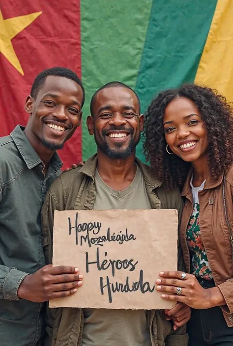 
Talks with Gemini

I ask you to create an image within the image of Samora Moisés Machel, A Mozambican Singer Named Azagaia, Venâncio Mondla, Eduardo Mondlane Everyone smiling holding a Mozambican flag and a poster written happy Mozambican Heroes' Day 4 M...