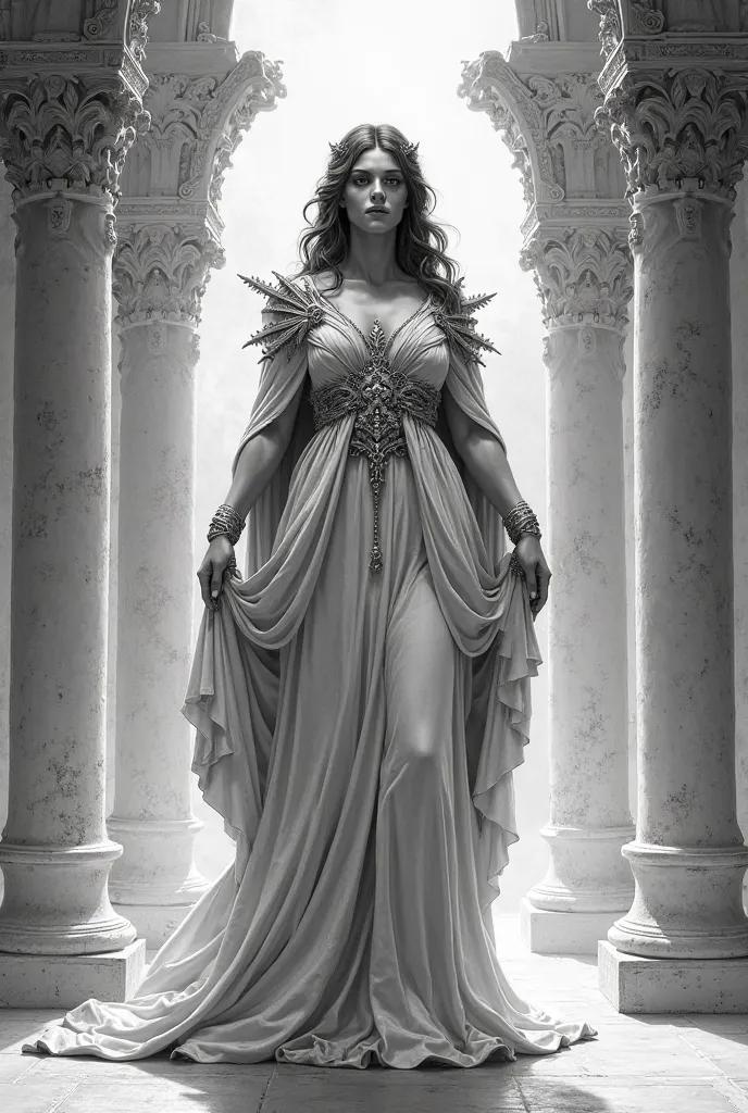 Temis the Goddess of Justice in black and white drawing style Renaissance or Baroque art