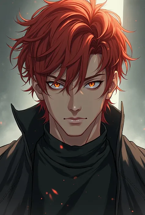 Male, red hair, hazel eyes, anime style,  cold expression 