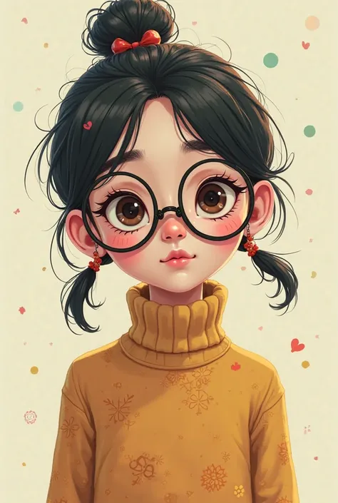 Photo of a pop mart kubo style girl wearing eyeglasses and turtle neck