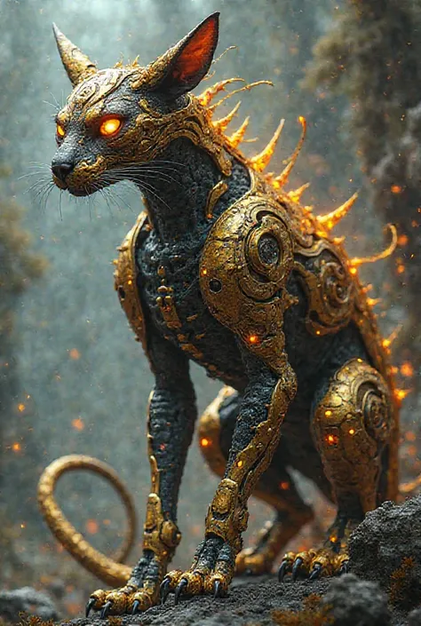 A chimera with gold and black mechanical colors