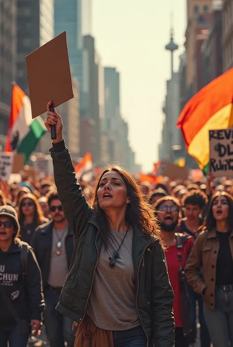 Mother at a march calling for justice for ren's rights