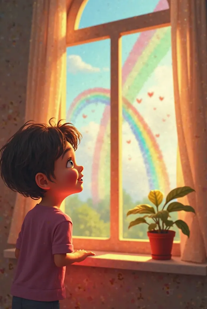 Make me a happy  seeing a rainbow in his window