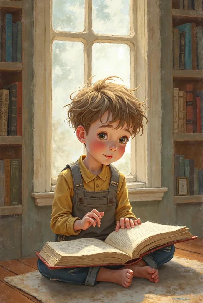 Drawn boy reading a book 