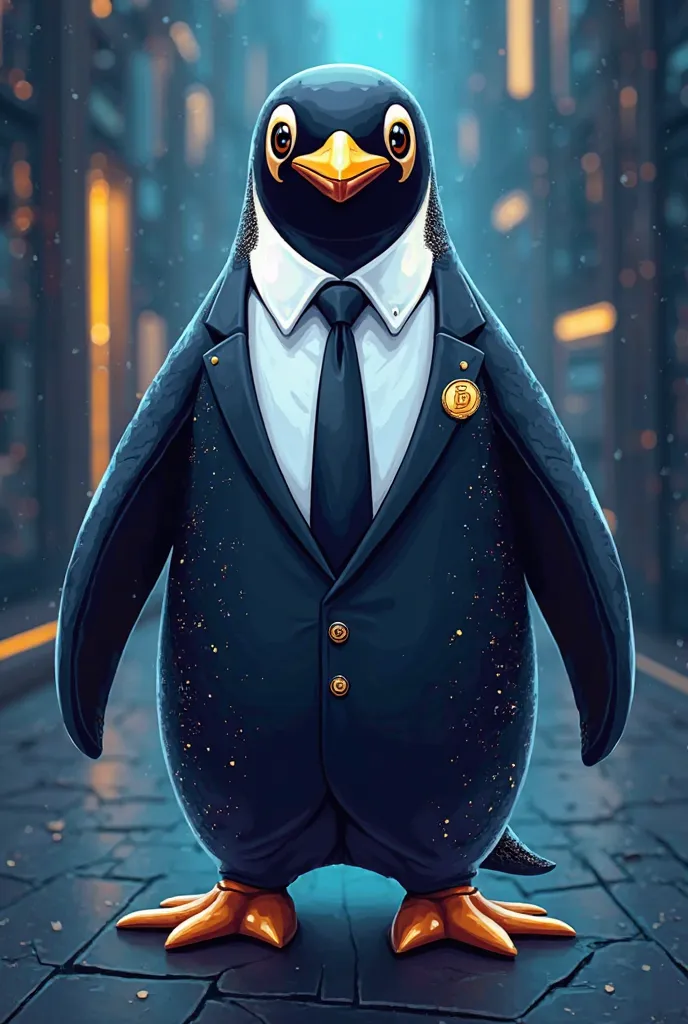 Create an extremely well done designer of a pinguin as a crypto mascot and leave it well detailed and well done