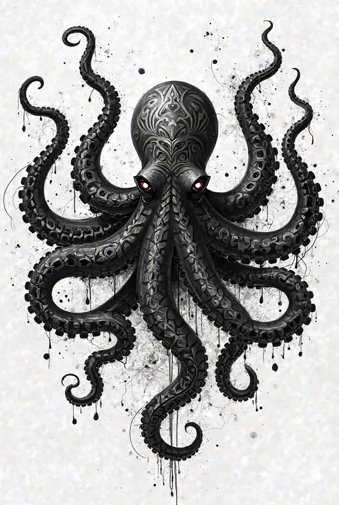 Draw a picture of a tribal octopus, use only black and white colors in the image. 
