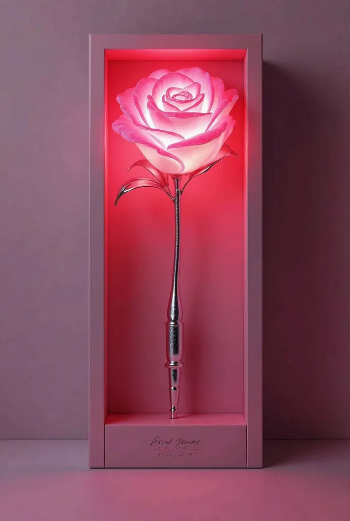 (photorealism:1.2), pink rose lightstick for a kpop group named "Feral Rose". Show the Box and the lightstick. 