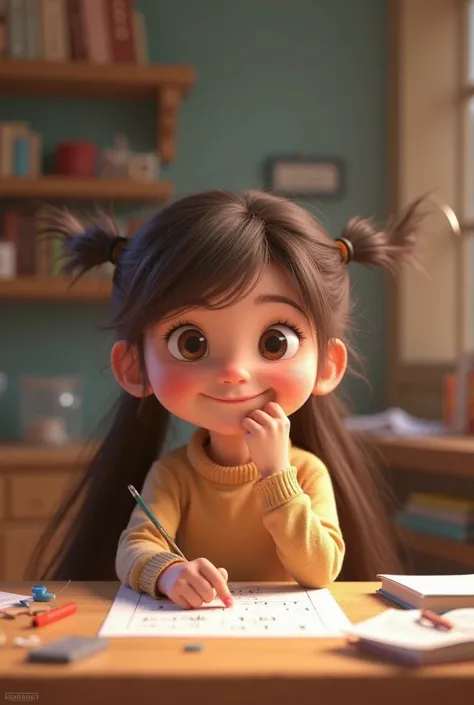  GIRL WITH TWO PIGTAILS PIXAR STYLE 3D STUDYING MATHEMATICS