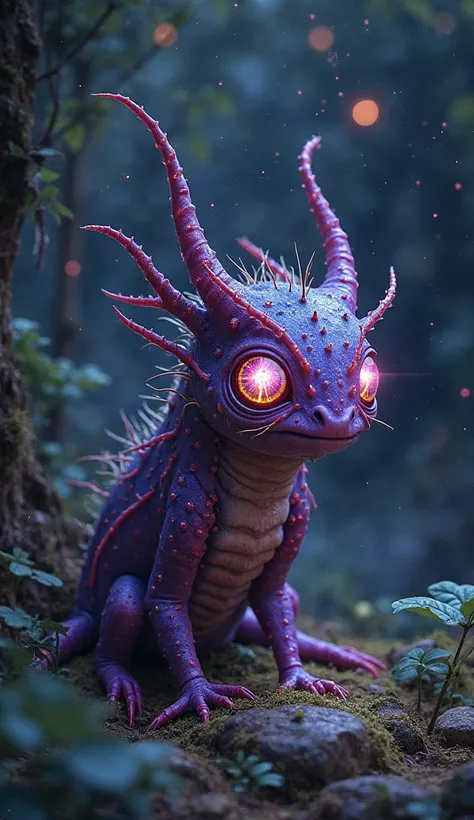 From the womb of the Earth, a caterpillar-like creature will emerge from a crater in the bosom of the great forest, with blood-stained bodies, with gemstone eyes that shine in a lilac tone that break the starry night