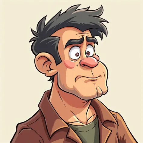 Cartoon illustration, Of a masculine man with a worried face 