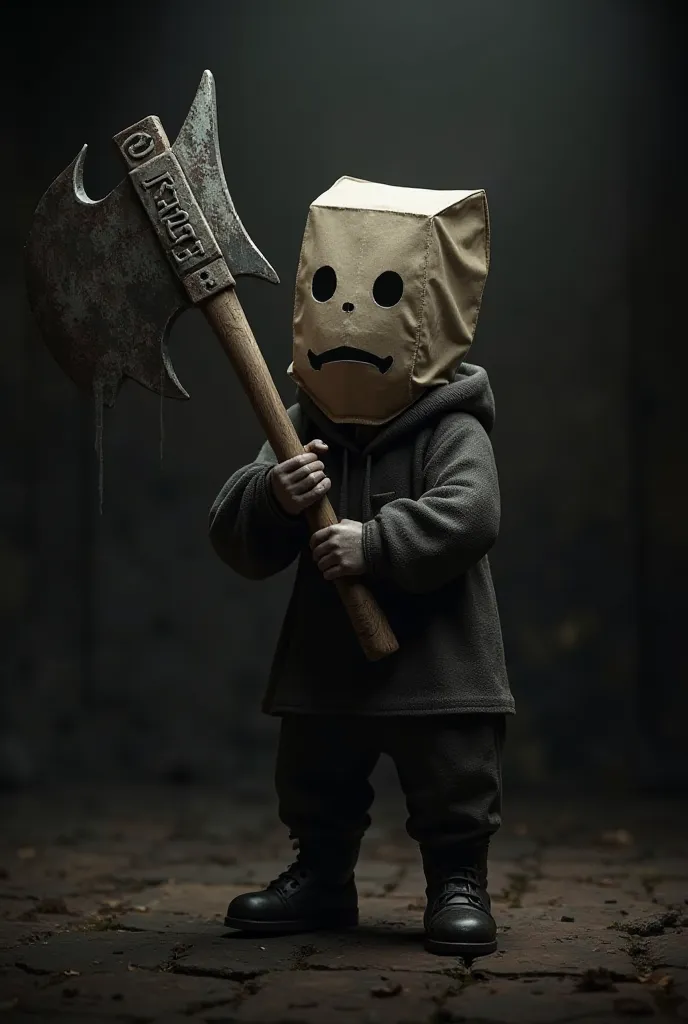 Monkey the character from Little Nightmares 2 with an axe 